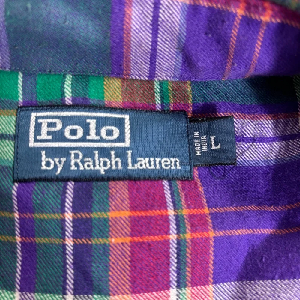 Vintage Polo Ralph Lauren Purple Plaid Pearl Snap Western Cowboy Shirt L Ranch